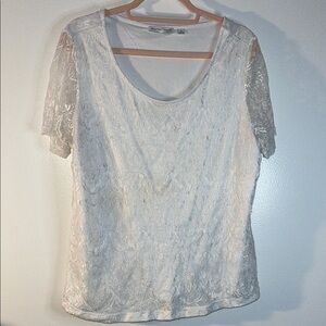 Womens top 1X White Lace Scoop Neck Blouse shirt